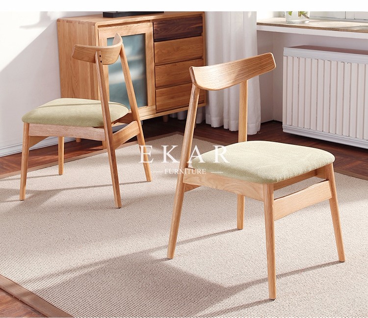 Modern Nordic Designs Furniture No Arm Oak Wooden With Seating Cushion Fabric Dining Chair