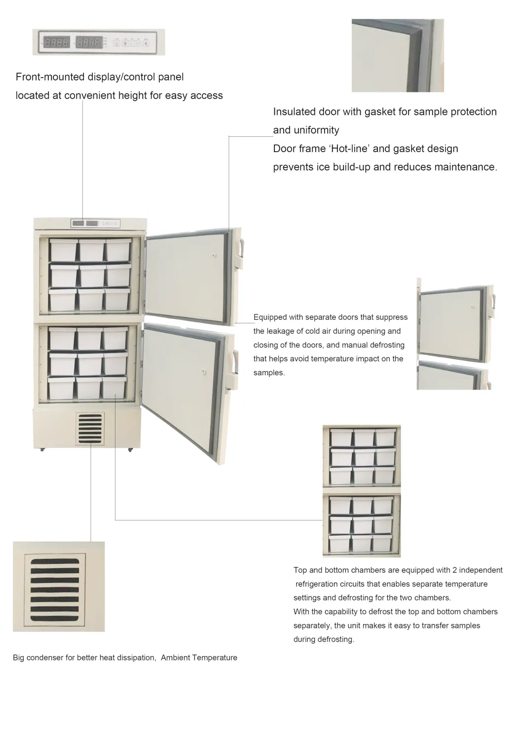 Energy Saving -25 Degrees Upright 528 Liters Medical Deep Freezer with Multi Drawers