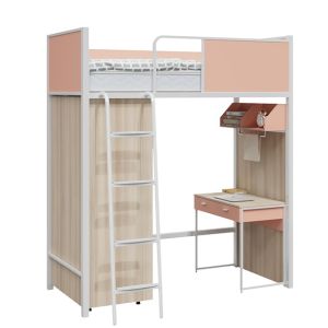 Steel Wood Combination Bunk Bed with Built-in Desk/Storage Space and Assembly
