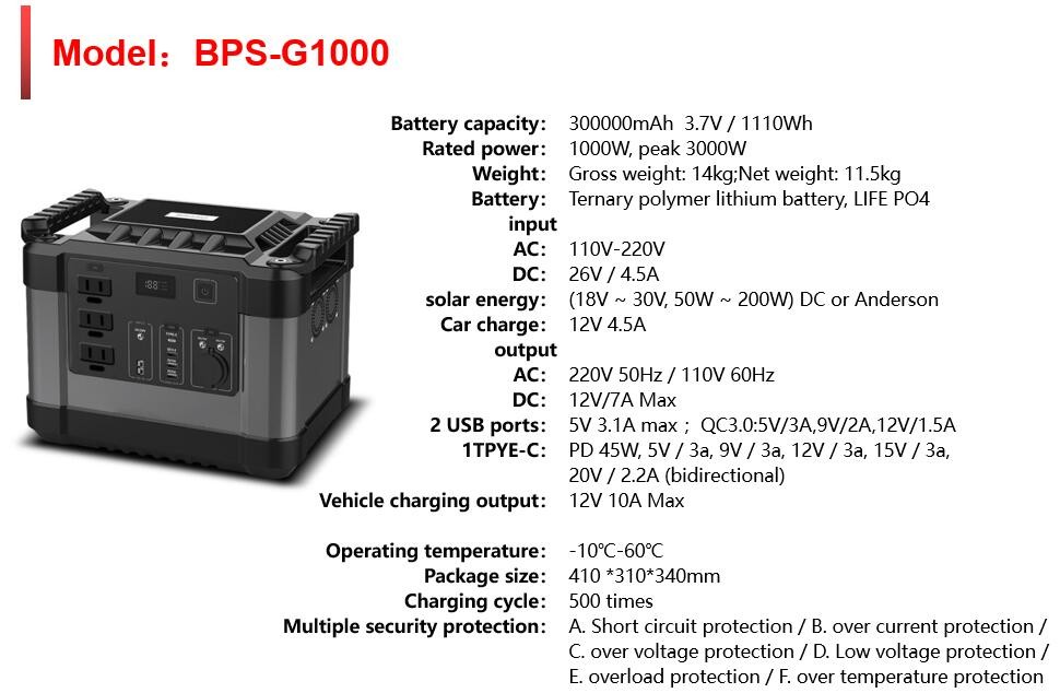 DC USB Output 1000W 2000W Rechargeable Portable Power Bank