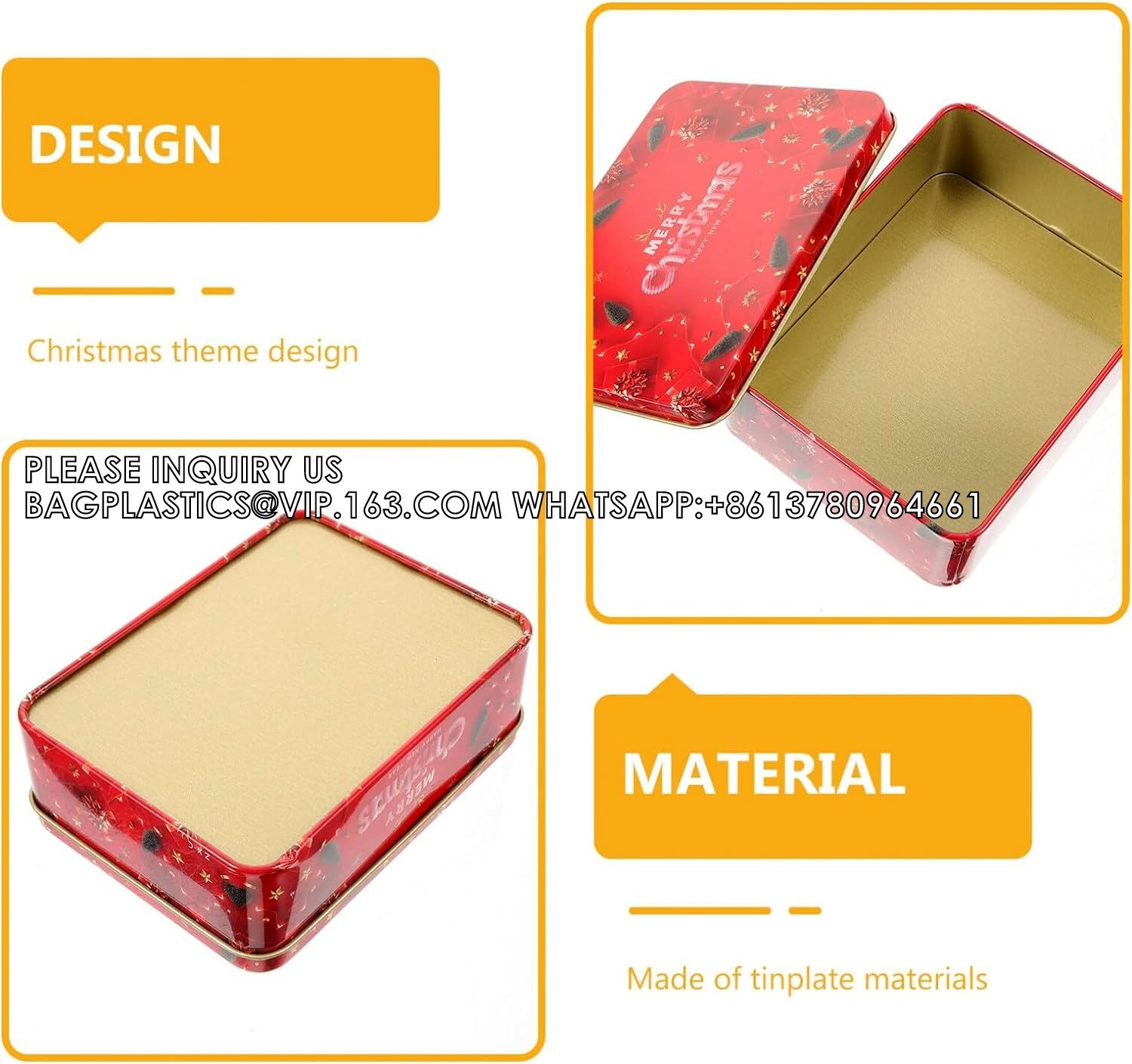 Tin Boxes Mixed Patterns Holiday Tinplate Boxes Greeting Gift Card Holder Metal Decorative Boxes Christmas Cookie Tin