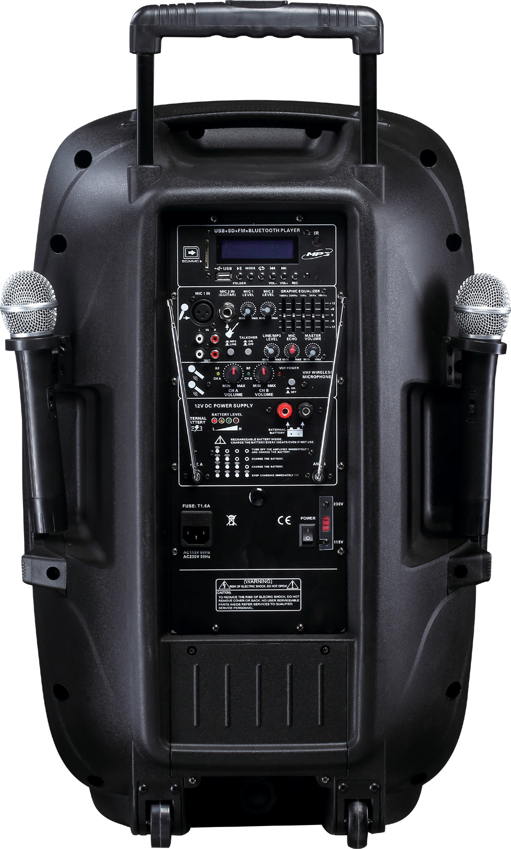 Active Speaker System DJ trolley battery with VHF Wireless Microphones