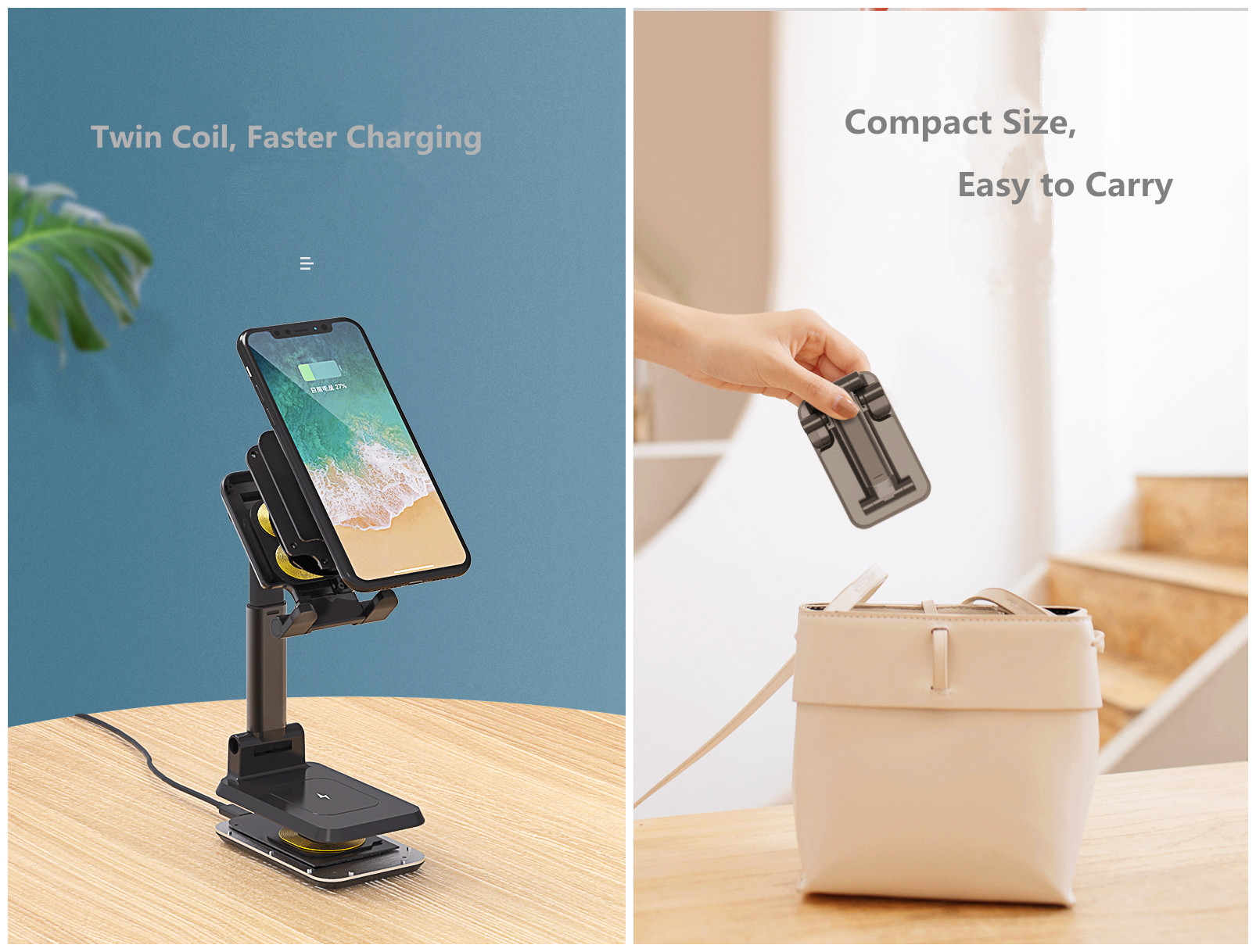 Dual Coil Wireless Charging Station 10W Foldable Portable Phone Holder