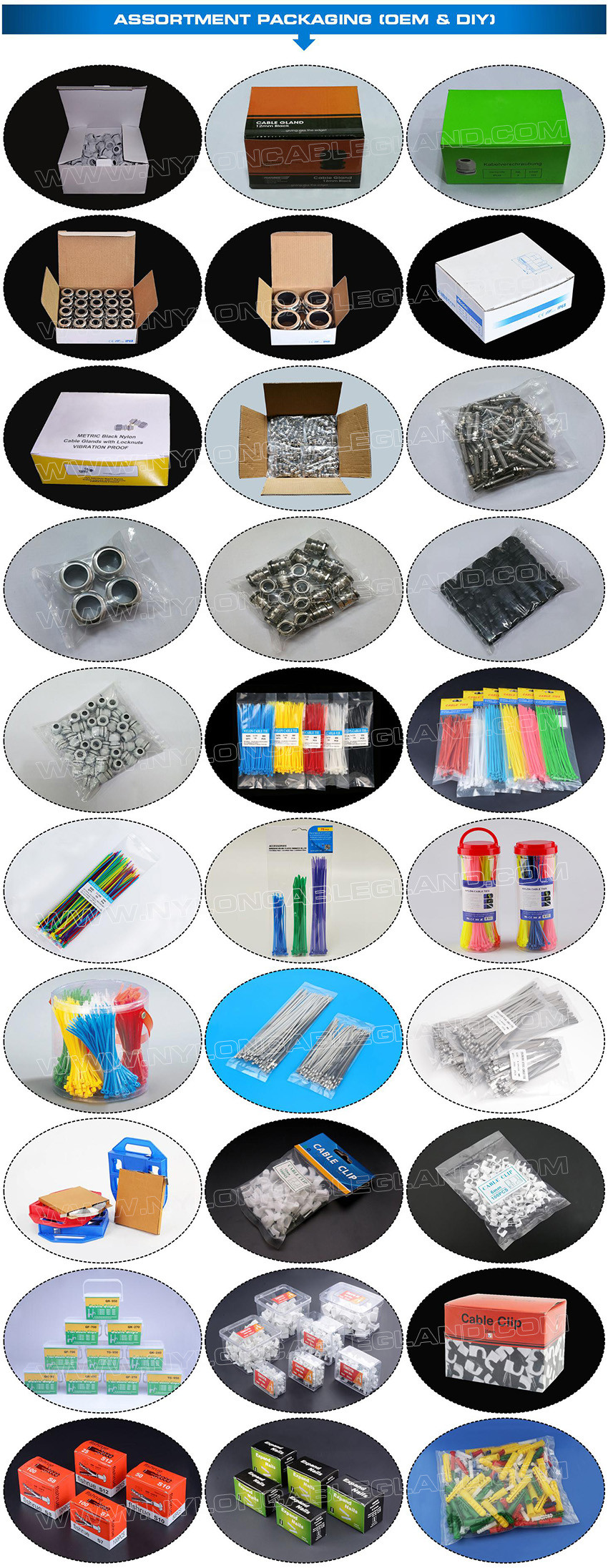 Electrical Cable Gland, Nylon 6, 20mm Metric Thread, M20x1.5, IP68/IP69K, UL94 V-2, para Cable Ø 6-12mm