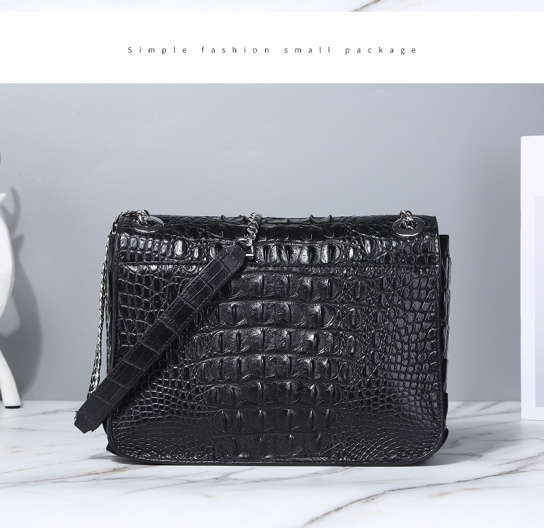 Exotic Genuine Crocodile Skin Silver Chain Lady Purse Real True Alligator Leather Women Purse Female Single Shoulder Bag