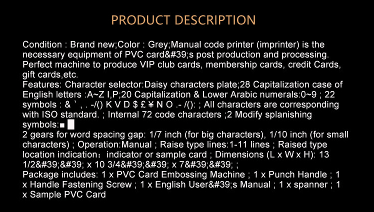 PVC Card Embosser Stamping Machine for Business Cards 68/72 Daisy Wheel SDK Included