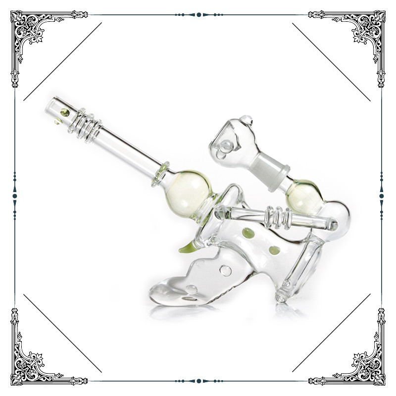 Gun Shape Glass Water Pipe Glass Bubbler 8 Inches Height 14.4mm Joint Size