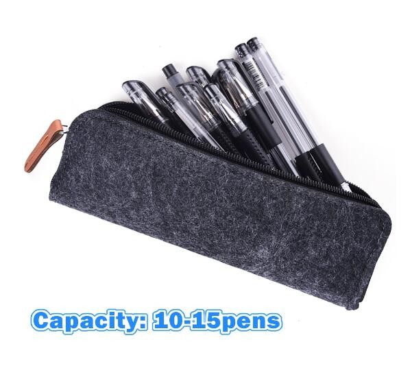 Dark Gray Felt Zipper Pencil Bag For Middle Schoolers Multi Use High Strength