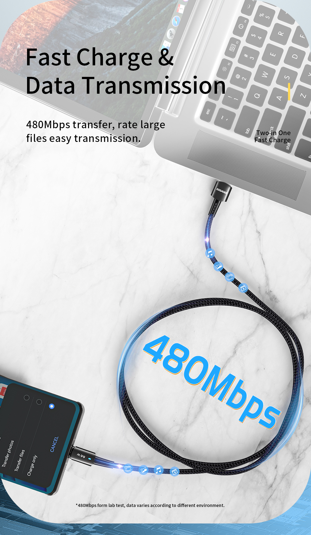 Sunset USB A To C Charging Cable 66W 6A 0.5m 1m 2m 3m USB2.0 480Mbps