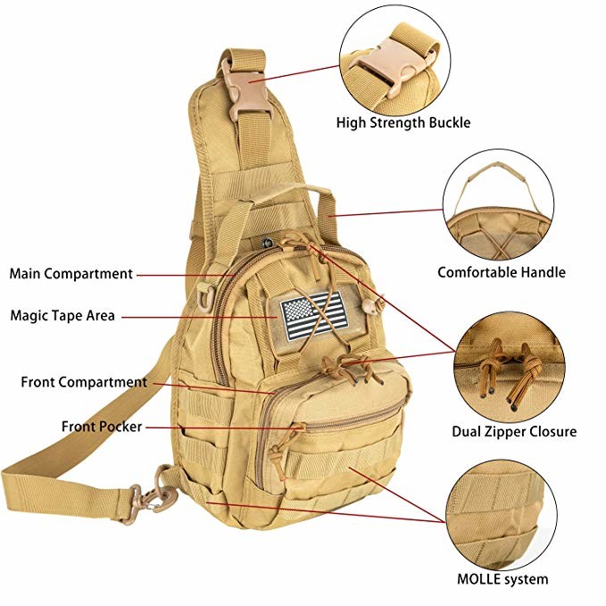 High End Tactical Medical Sling Bag , Military Assault Bag Day Pack For Men