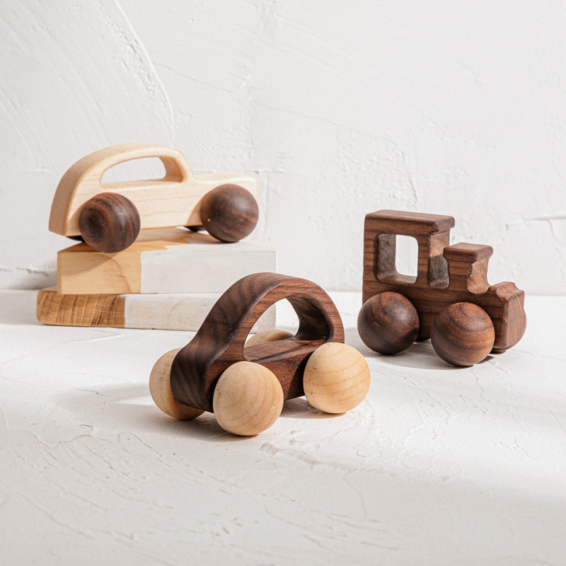 9/Style Baby Building Blocks Toy Maple Car Mahogany Classic Car Black Walnut Gift Toy Beech Wood Car Educational Montess