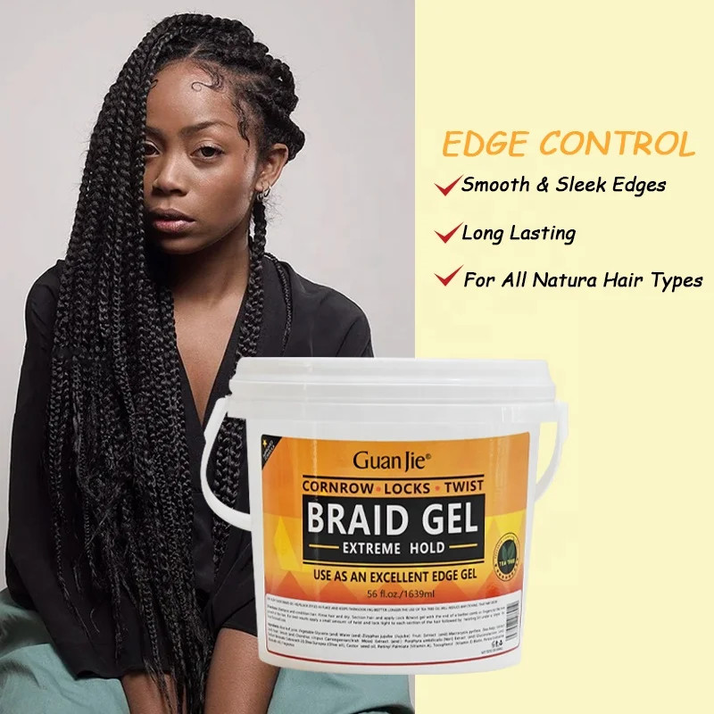 Organic Natural Hair Gel for Braids Gel Edge Control Strong Hold Vegan Herbal Ingredients Flexible Non-Flaking Loc Twist Gel for