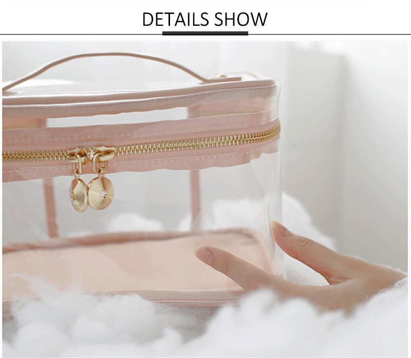 Logo Custom Pink Clear Handle Wash PVC Cosmetic Bag