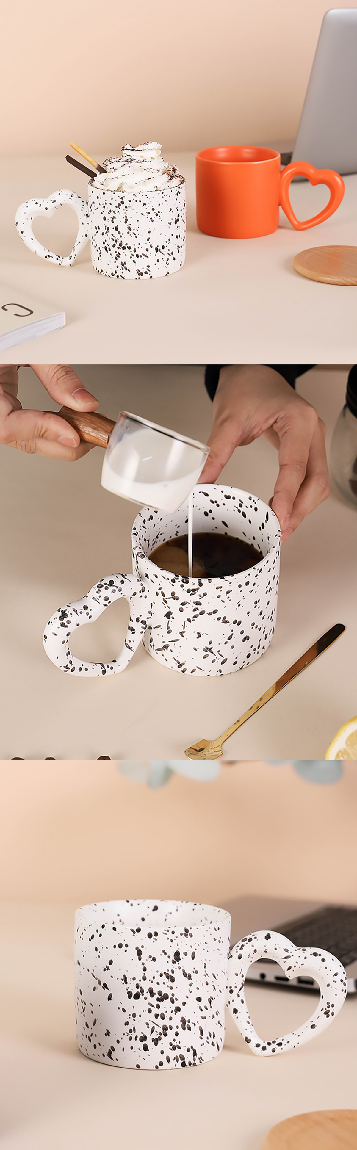 Matte Nordic Style Ceramic Coffee Cups Mug With Heart Shape Handle