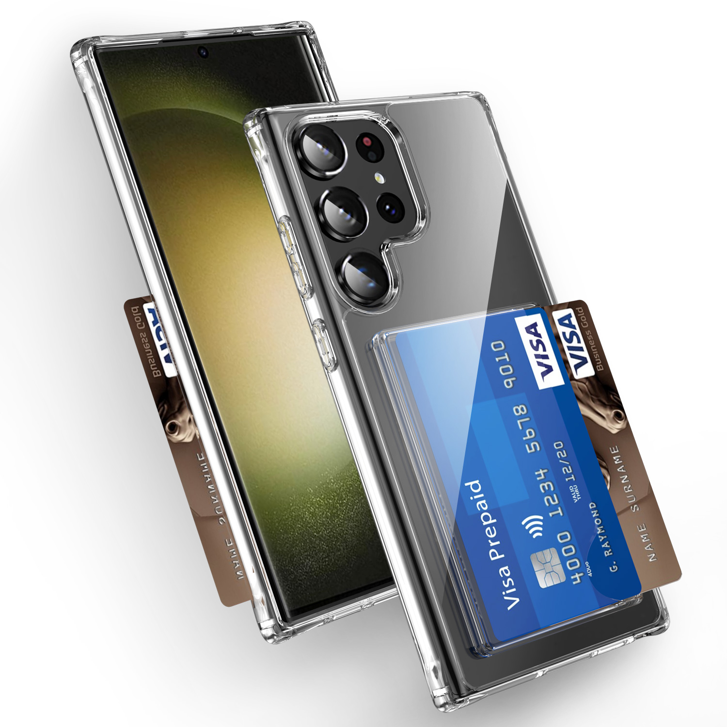 Mobile Phone Cases for Samsung Galaxy S23 S23U Shockproof Hard PC Transparent Clear and Card Holder