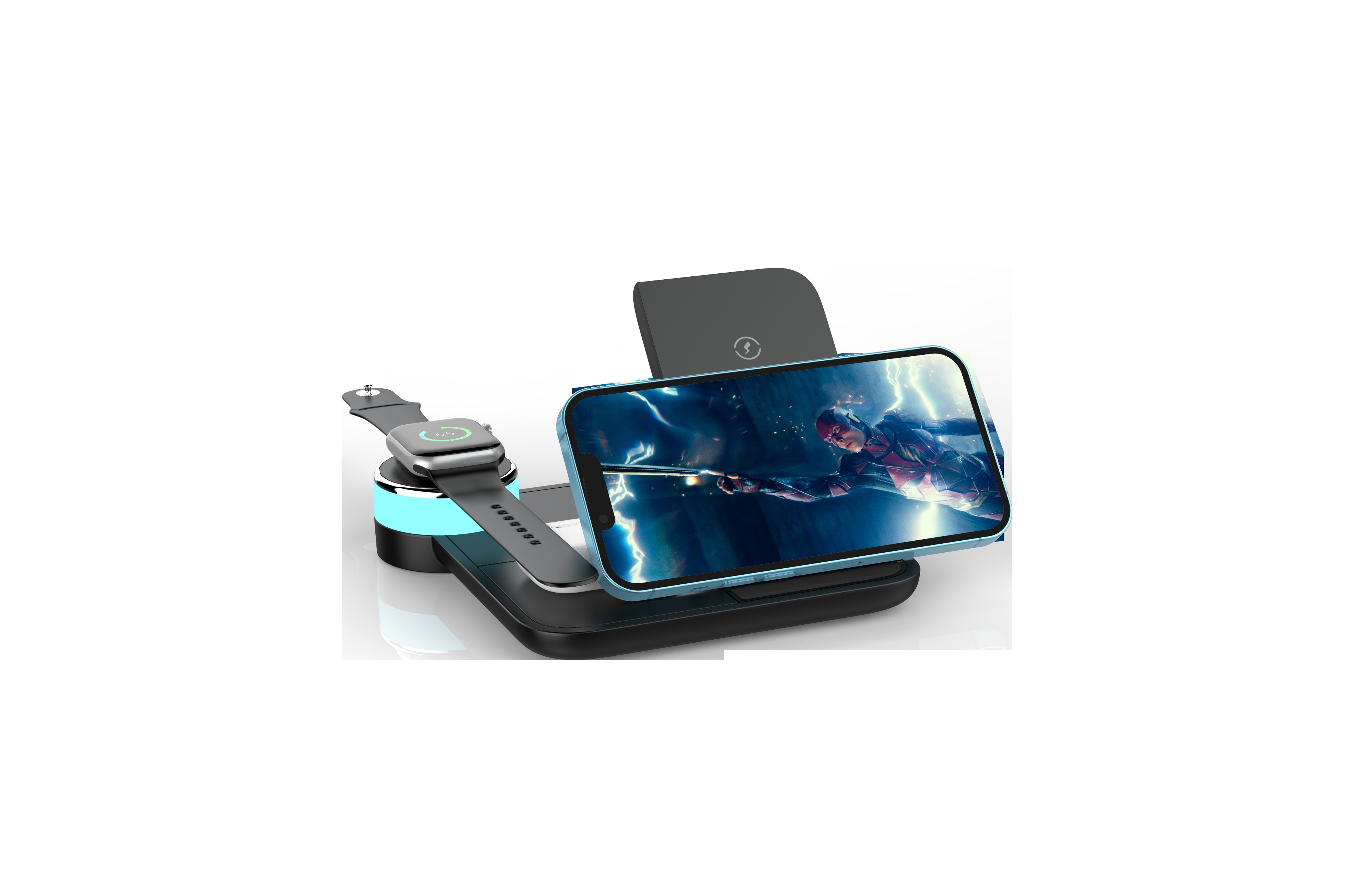 2.5W 3 In 1 QI Wireless Charger with LED Light and for Watch