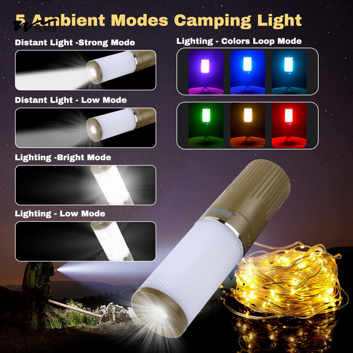 150-Light Plastic Camping Lantern with 49.2FT String 2 in 1 Warm White LED Tent Light