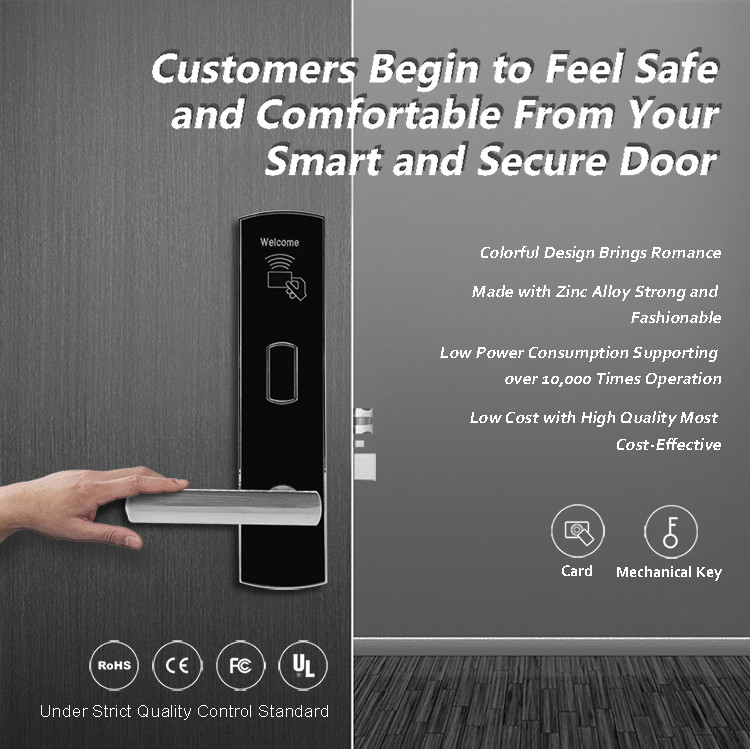 Durable IC Card Keyless Front Door Lock , Hotel Key Card Door Lock System