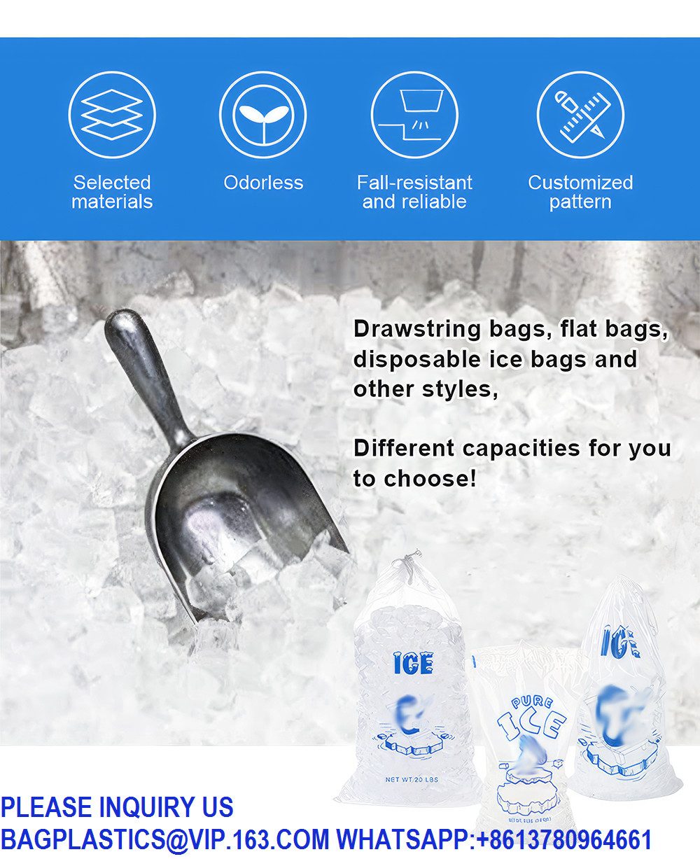 8 Lb. Plastic Ice Bags With Cotton Draw String 11 X 19 Inch Heavy-Duty Plastic Ice Storage Bags With Draw String