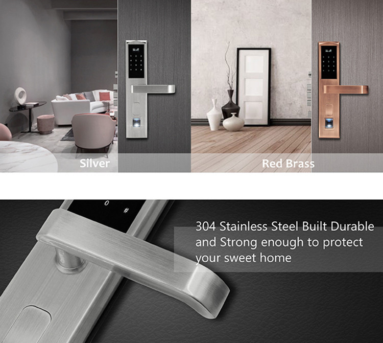 304 Stainless Steel Fingerprint Door Lock Multiplicate Long Battery Life Span