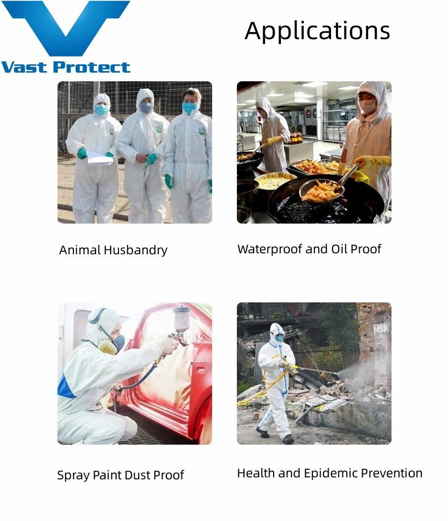 PP+PE 55GSM Hooded Disposable Protective White Tyvek 400 Coveralls