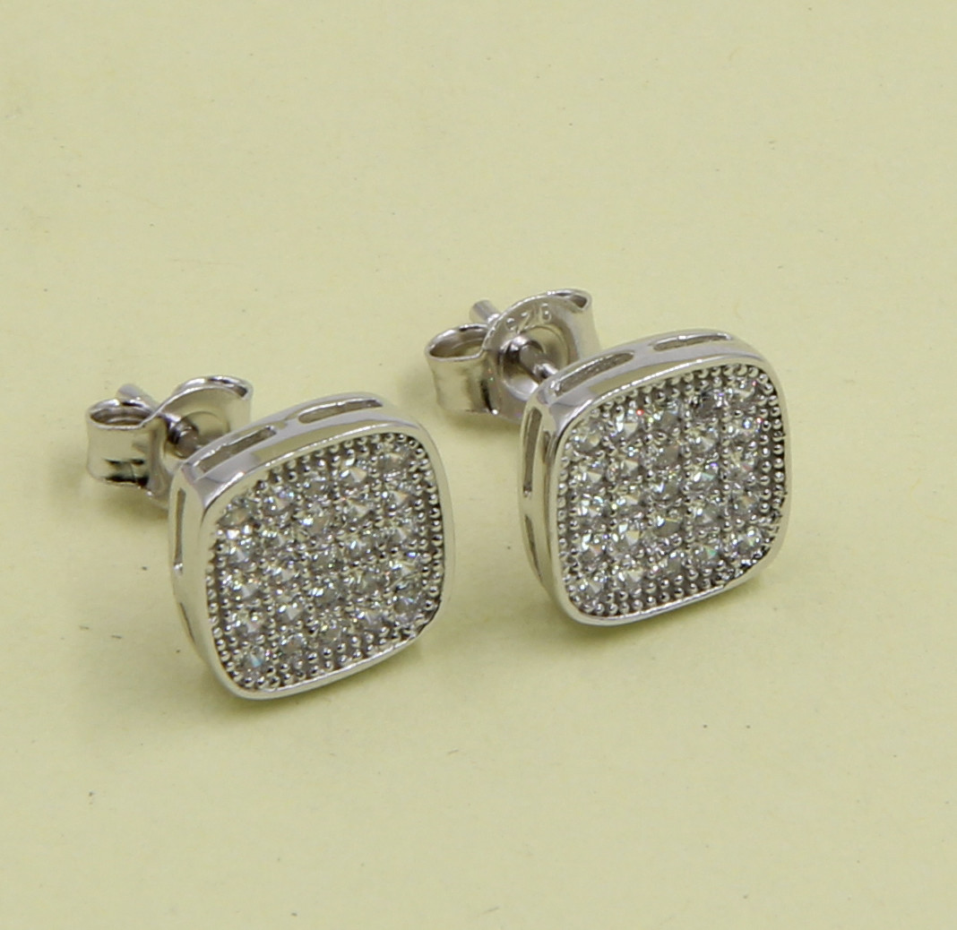 Sparkling Square Sterling Silver Stud Earrings With Cubic Zirconia Simple Sterling Silver Earrings Silver Post Earrings