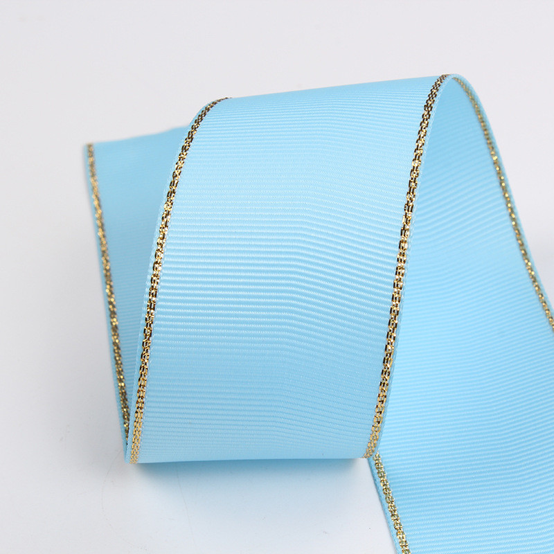 2.5cm Polyester Gold Edge Double Face Grosgrain Ribbon for Christmas Tree and Bag Handles
