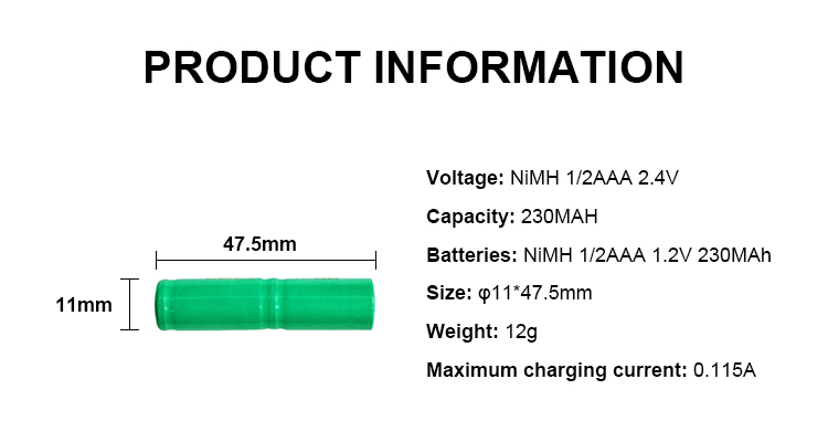 Energy Storage Nickel Rechargeable Battery 2.4v 230mah Nimh Battery Pack CE