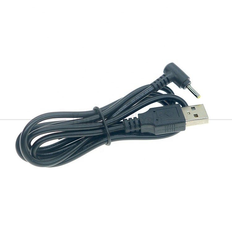 90 Degree Right Angle Black White 24AWG 2A Charging Current 1m USB to 2.5x0.7mm DC Charger Cable