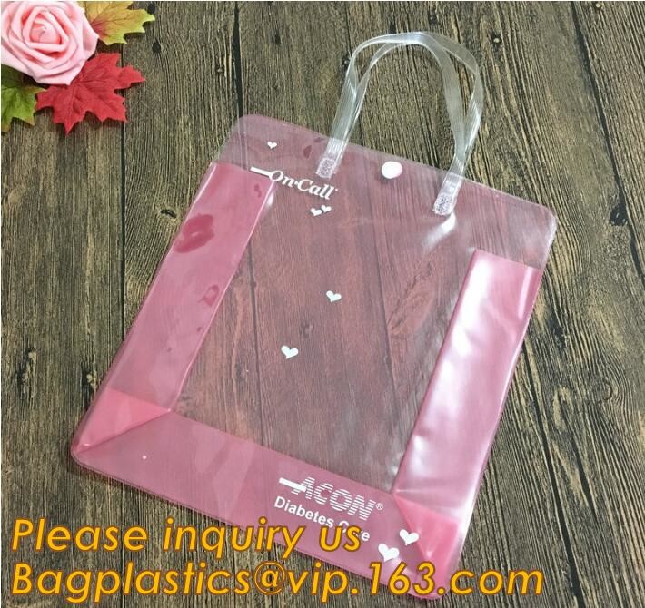 Factory Custom made Environmental PVC clear packaging toy storage handle bag,plastic tote packaging bag with handles fro