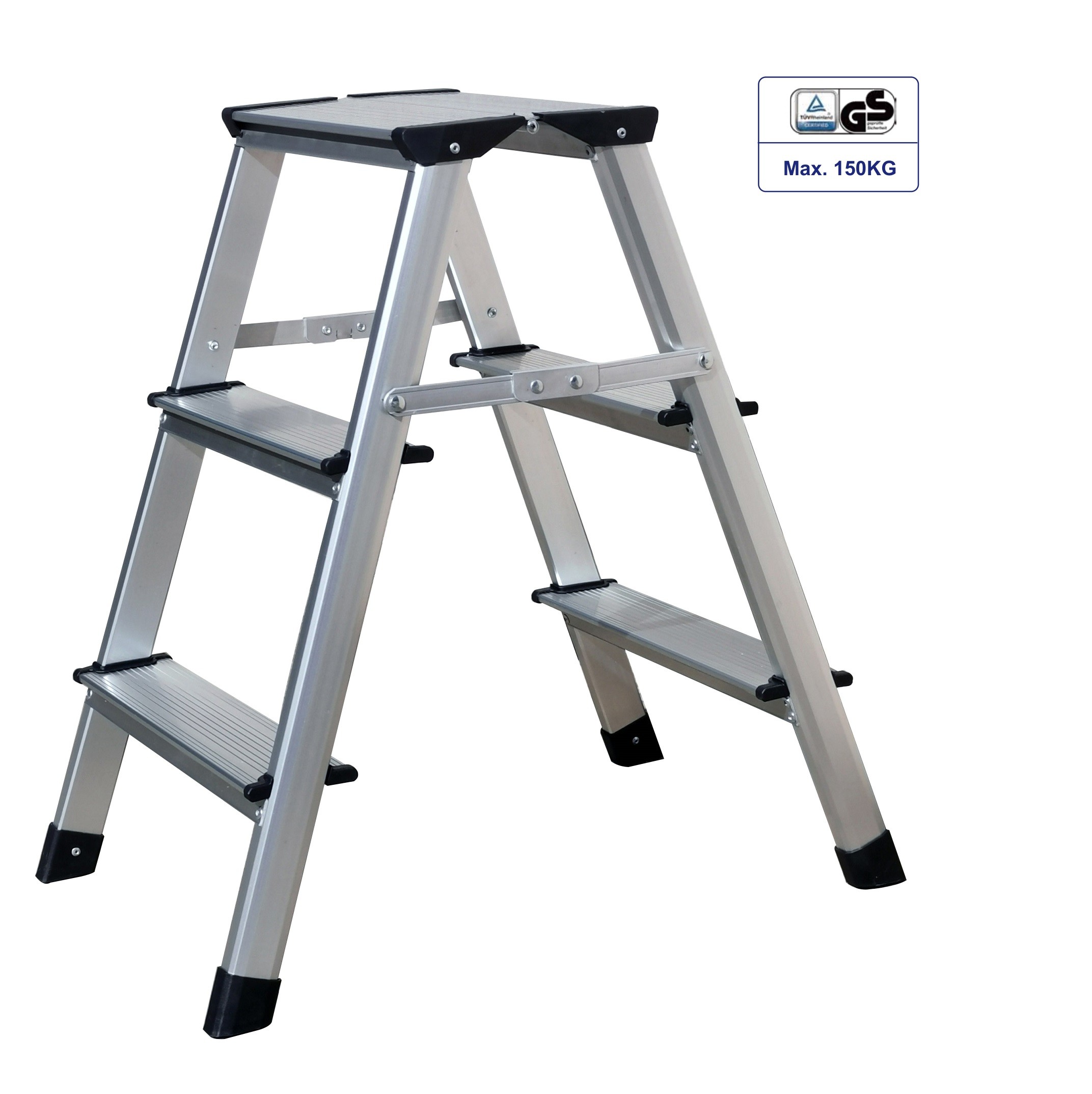 Domestic Aluminum Step Stool 2x3 Steps Silver Folding Scaffold Ladder