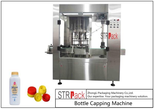 Press Push On Automatic Bottle Capping Machine 8 Heads For Edible Oil / Talcum