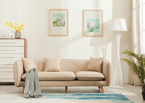 Home 3 Seat Living Room Fabric Sofas Comfortable In Light Skin Colour