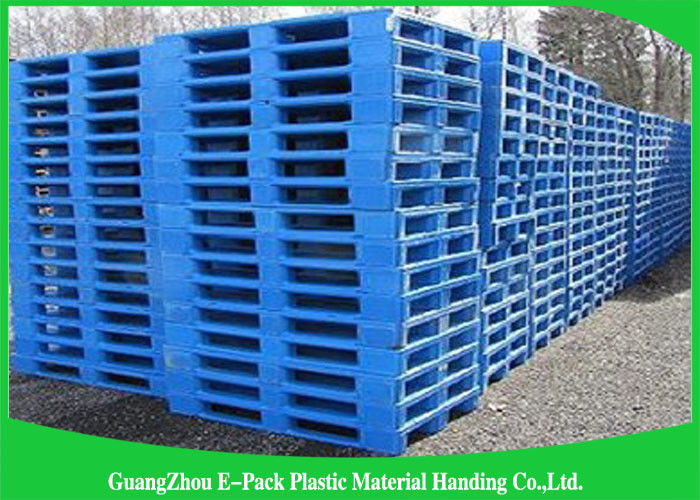 Ventilated Plastic Skids Pallets Single Faced , Euro Blue Plastic Pallets Ventilated Deck