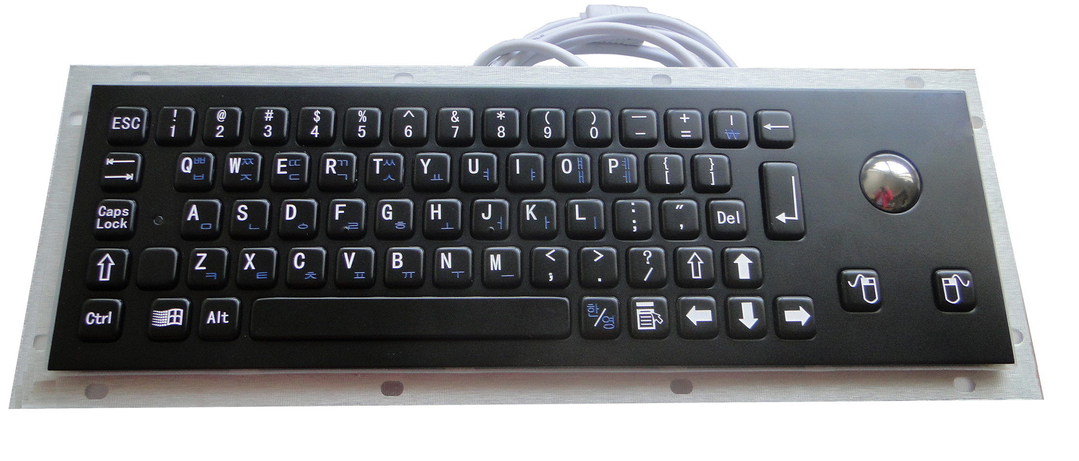 Electroplated Black Rugged Vandalproof IP65 Compact Panelmount Stainless Steel Keyboard With Trackball