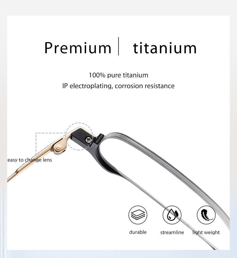 Men Titanium Frame Glasses , OEM Transparent Half Frame Glasses