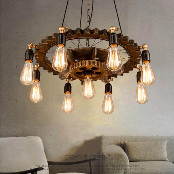 Creative Retro Loft Chandelier Wood Pendant Lamp Restaurant Living Room Dining