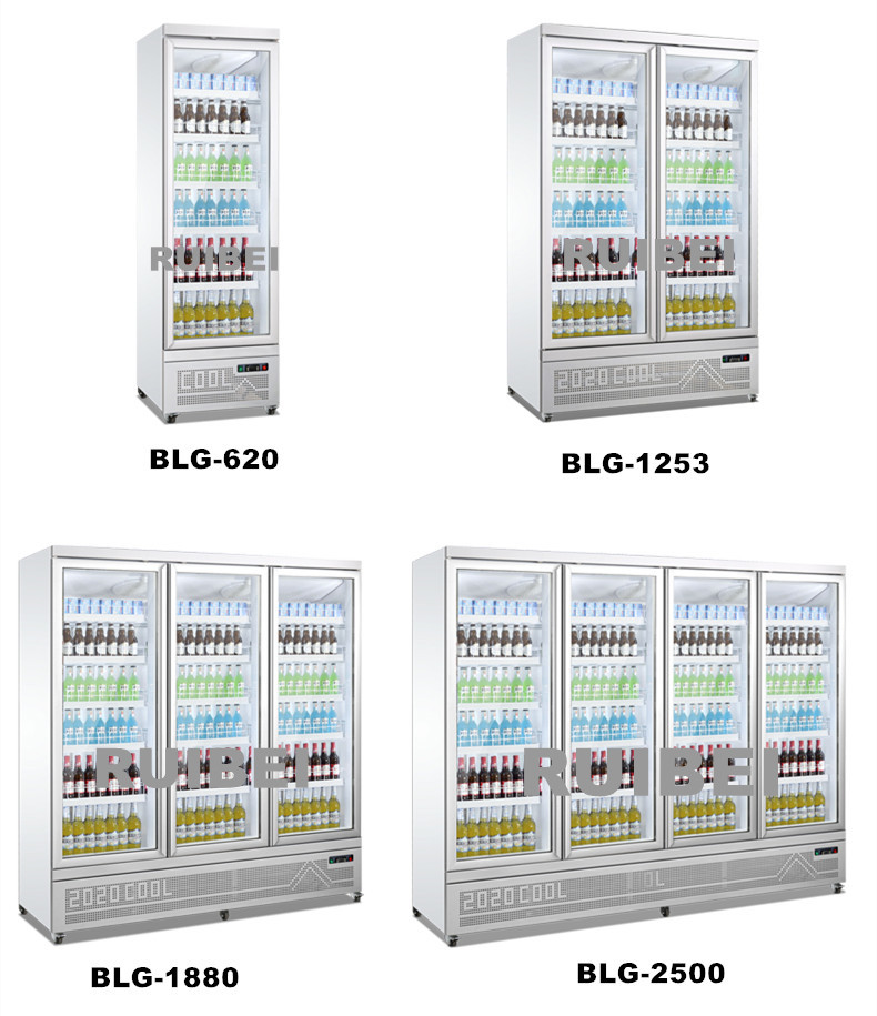R290 Commercial Double Glass Door Beverage Display Cooler Drinks Fridge Supermarket Refrigerator Upright Freezer Showcas