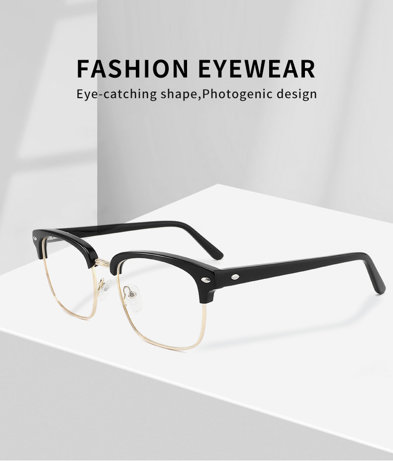 Square Men'S Acetate Metal Glasses Designer Non Prescription Clear Lens