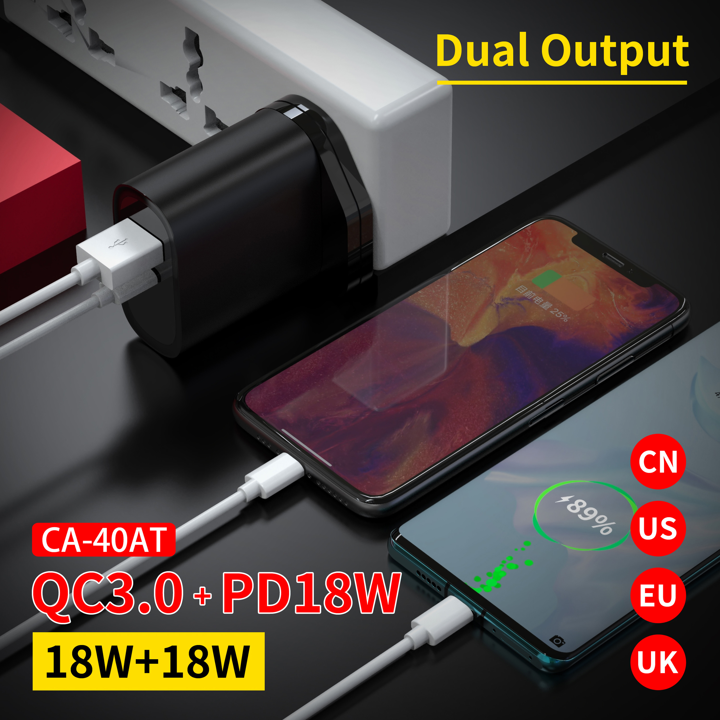 100g PD Power Adapter , Double Usb Port Charger PC Material For Iphone 12