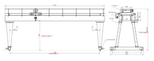 30m Span A5 3T Single Beam Monorail Gantry Crane