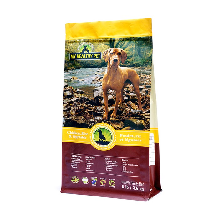 Customized Design Pet Food Packaging Bag Flat Bottom Eight Side Gusset Flour Bag With Zipper