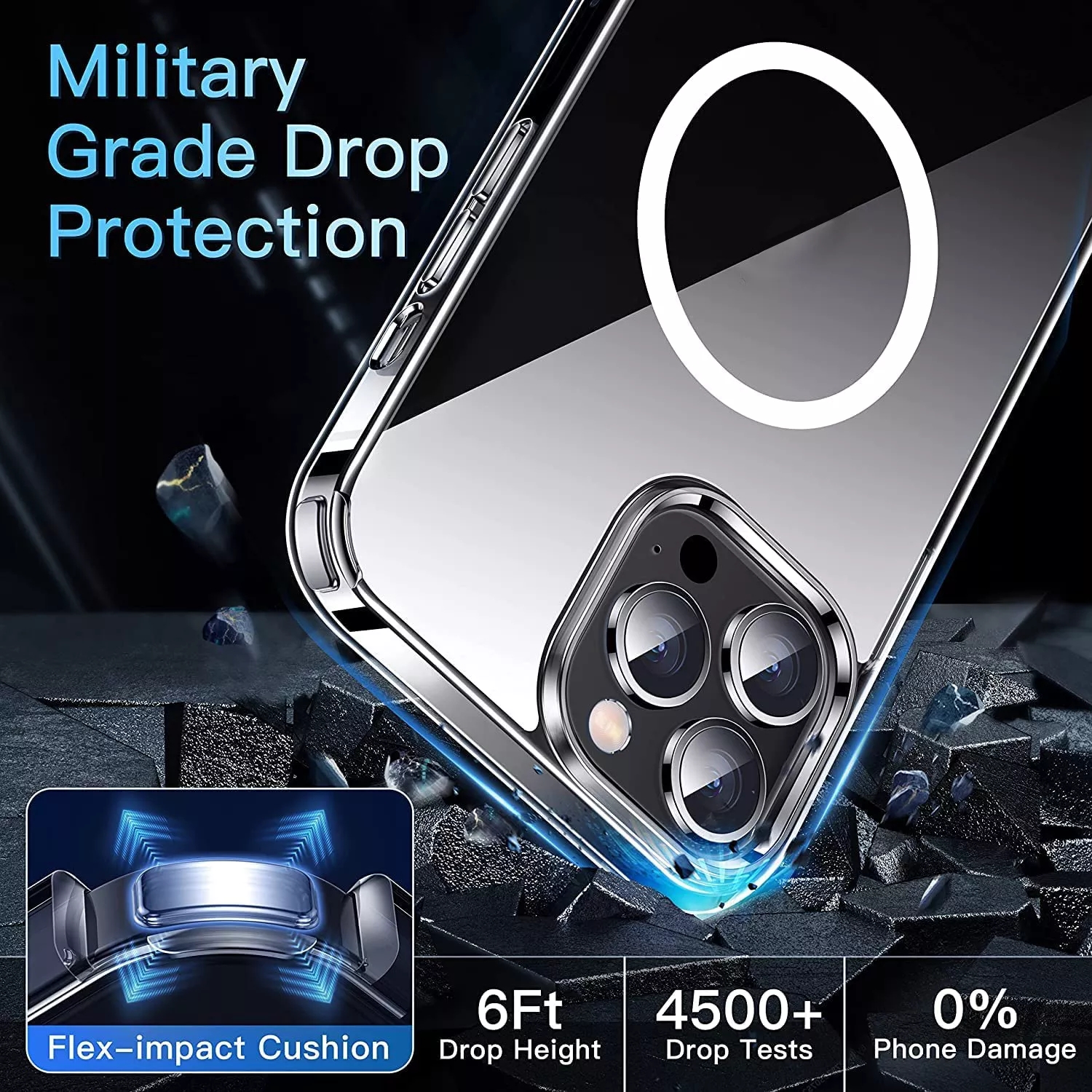 14 Pro Max Universal Shockproof Magnetic Clear TUP Phone Case for iPhone XR 11 12 13