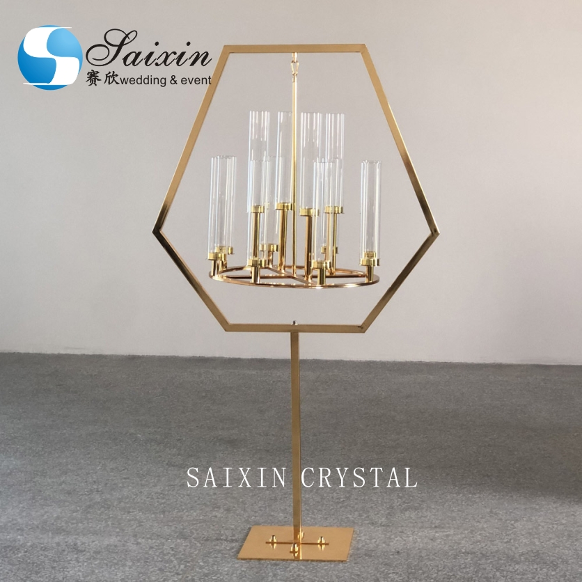 Modern Silver Gold Black Metal And Crystal Candelabra Glass Candle Holder 90CM