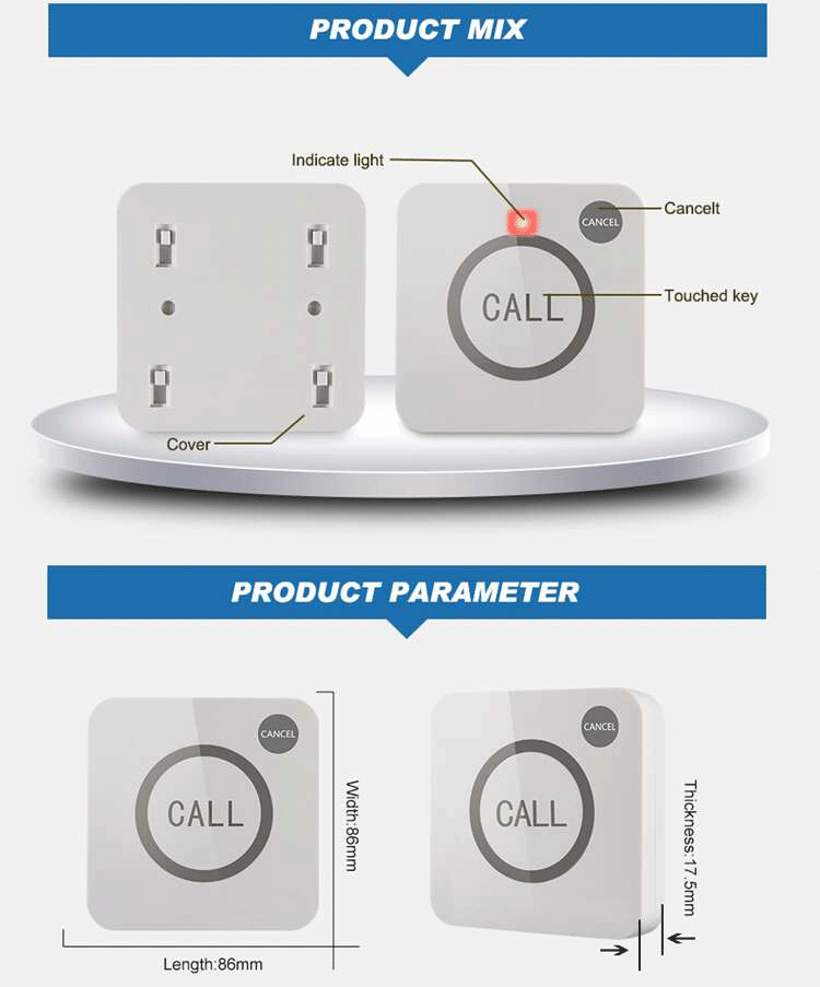 guest call waiter device fully waterproof hotel call bell