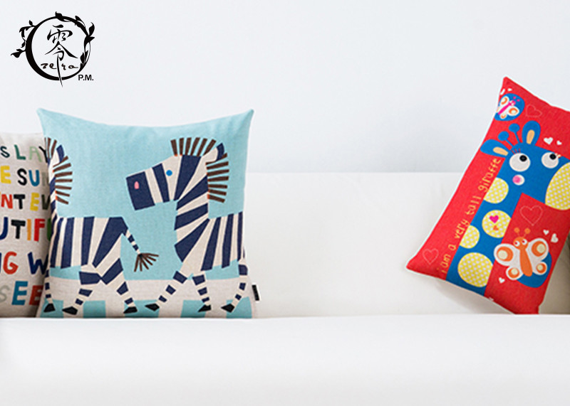 Cute Cartoon Anamal Throw Silk Cotton Pillow Linen Decorative Cushion Cover Pillowcase For Sofa