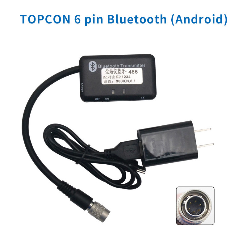 Bluetooth Adapter for TOP CON Total Station 6 Pin 6 Hole with Charger and cable Android and iOS Systems