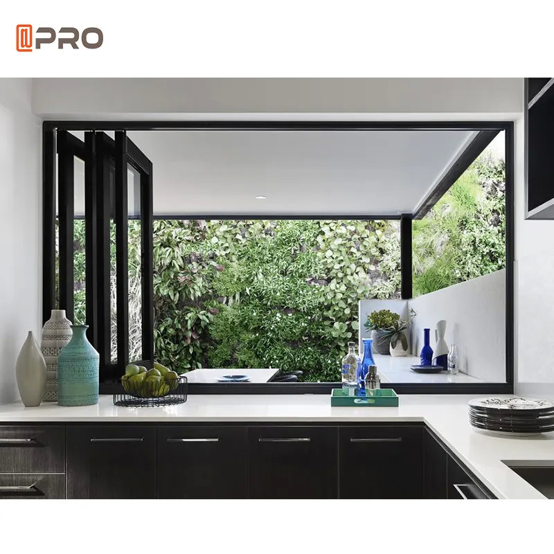 Aluminum Bi Fold Glass Windows Horizontal Opening Type Frameless
