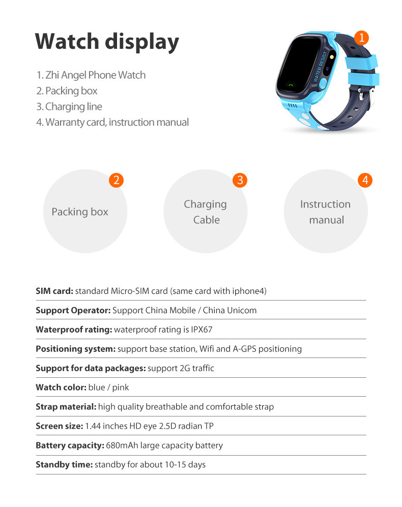 1.44"TFT Wifi SOS Children Sim Card Smart Watch 680mAh Fall Detection Bracelet Wristband