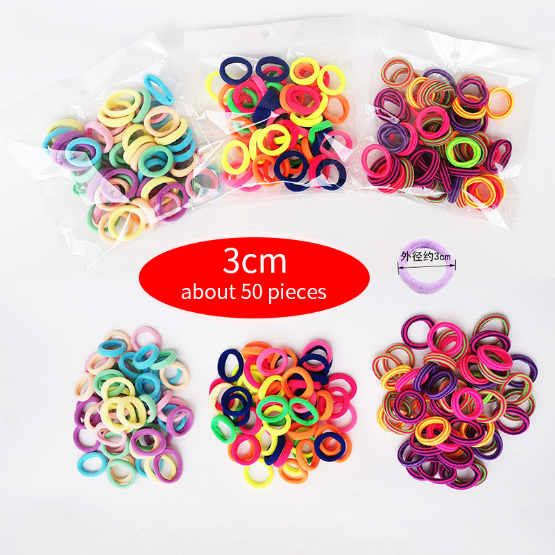 wholesale fashion nylon hair ties 50 pcs per set 3 cm towel high elastic baby hair bands girls